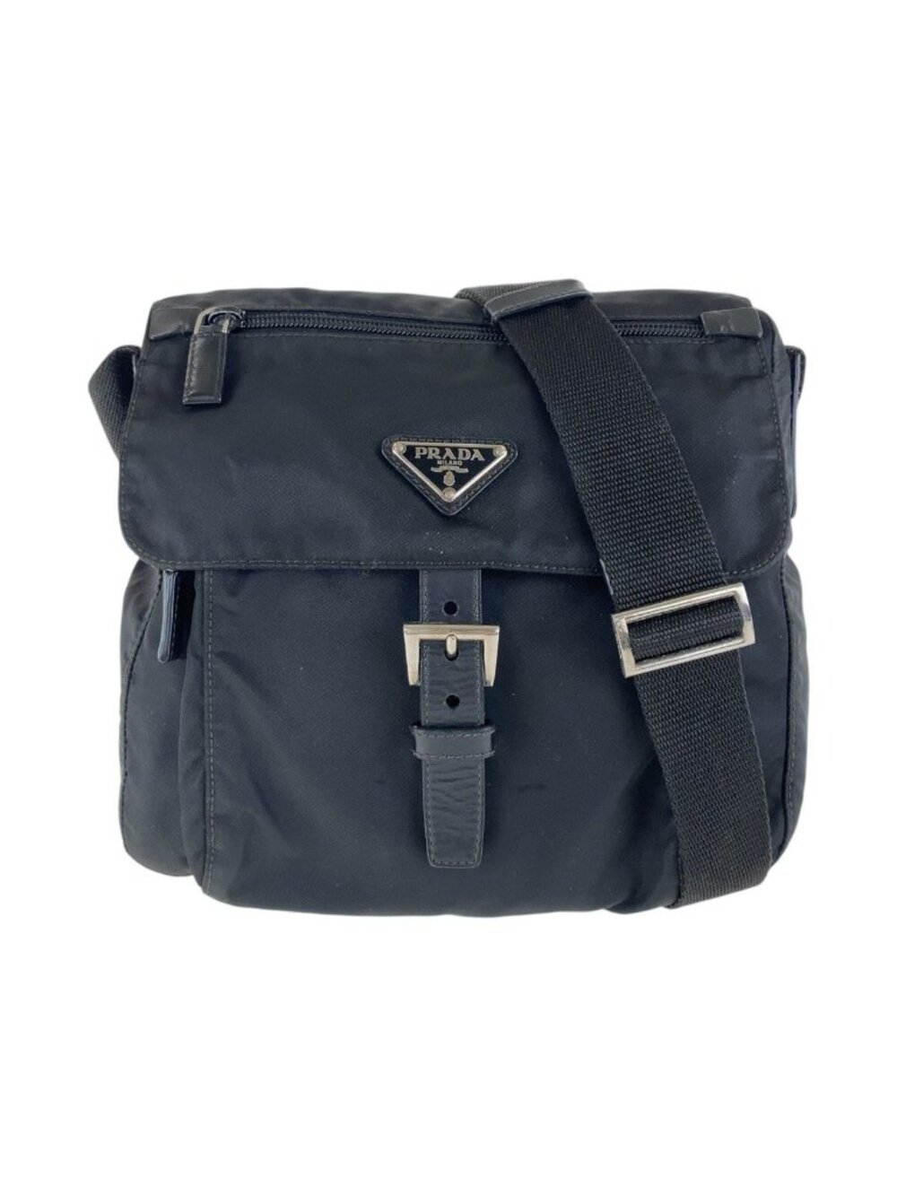 Prada Tessuto Black Silver Nylon Shoulder Bag Pochette